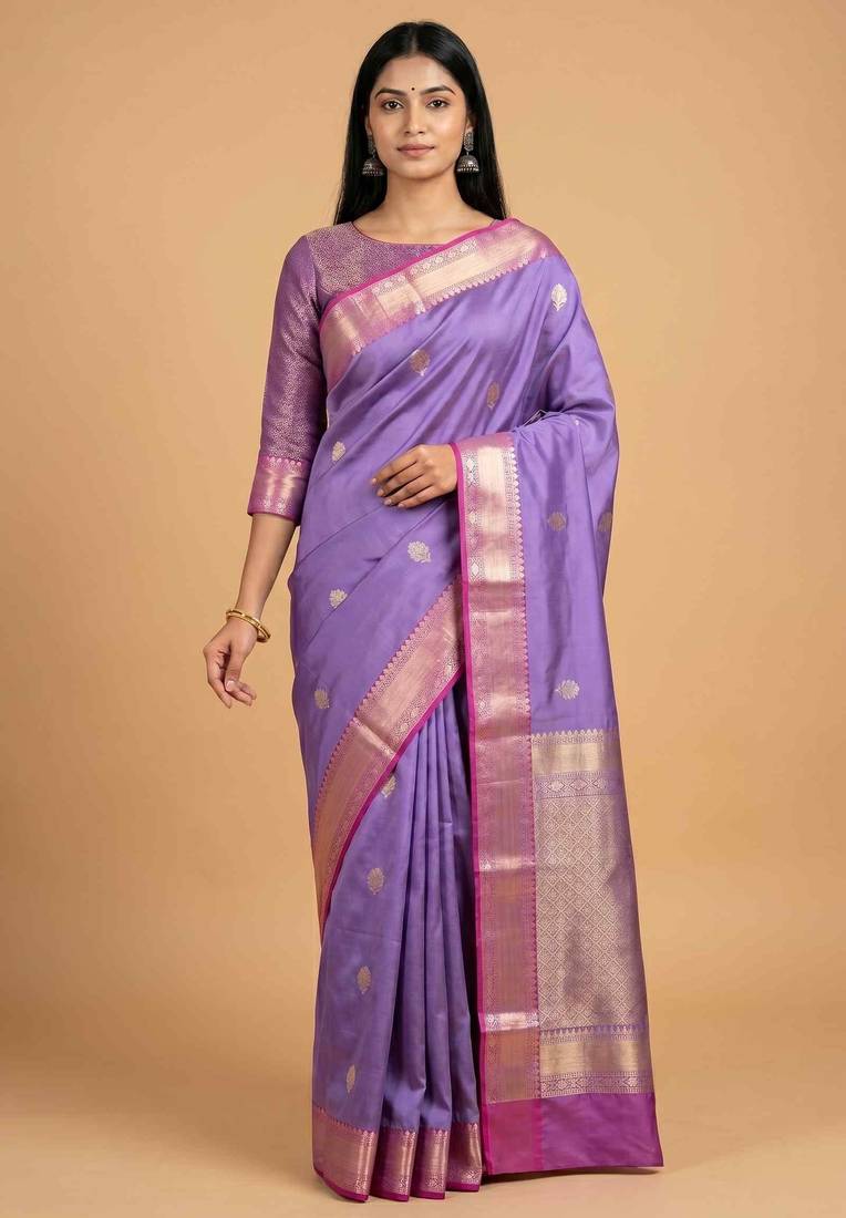Lavender semi kataan silk banarasi saree with sonarupa zari booti work