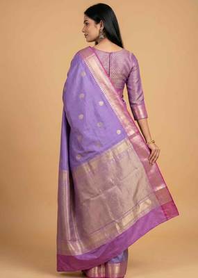 Lavender semi kataan silk banarasi saree with sonarupa zari booti work 2