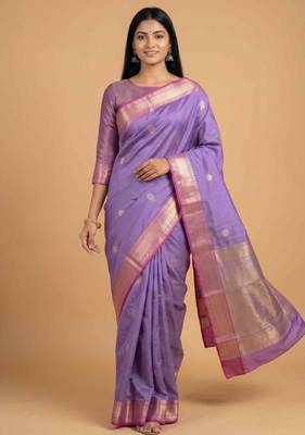 Lavender semi kataan silk banarasi saree with sonarupa zari booti work 3