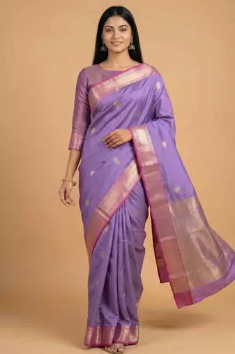 Lavender semi kataan silk banarasi saree with sonarupa zari booti work