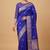 Royal blue semi kataan silk banarasi saree with silver zari booti work