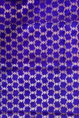 Royal blue semi kataan silk banarasi saree with silver zari booti work 5