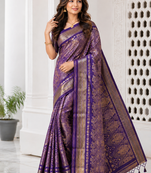 Purple Color Flower Veil And Beautiful Zomatri Flower And Tissue Silk Doubling Jari Jaqurad Weaving Georgette Saree