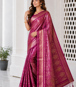 Rani Pink Color Flower Veil And Beautiful Zomatri Flower And Tissue Silk Doubling Jari Jaqurad Weaving Georgette Saree