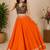 orange fancy plain lehenga with kutch work blouse for navratri - full stitched free size