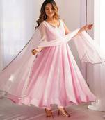 Baby pink elegant georgette zari & real mirror work anarkali set