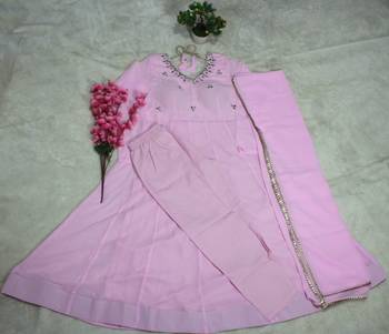 Baby pink elegant georgette zari & real mirror work anarkali set 5