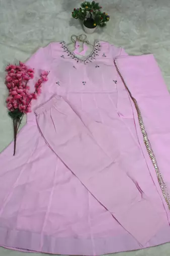 Baby pink elegant georgette zari & real mirror work anarkali set
