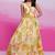 Lime yellow printed organza gown with handwork