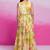 Lime yellow printed organza gown with handwork