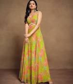 Light green digital printed georgette party wear gown