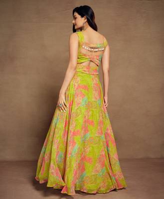 Light green digital printed georgette party wear gown 5