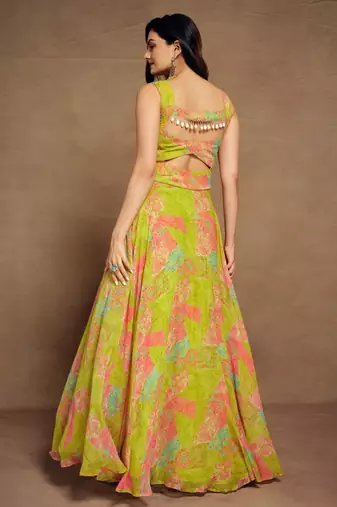 Light green digital printed georgette party wear gown