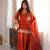 Women's rust orange glass roman silk embroidered kurta farshi shalwar set with shawl style dupatta