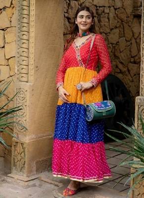Multicolor bandhani printed navratri anarkali dress 2