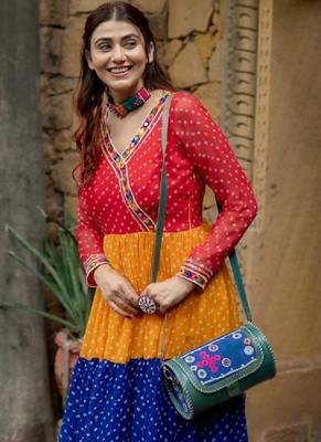 Multicolor bandhani printed navratri anarkali dress 3