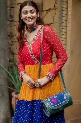 Multicolor bandhani printed navratri anarkali dress