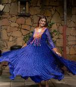 Navratri special blue georgette bandhani printed gown