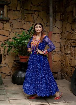 Navratri special blue georgette bandhani printed gown 2