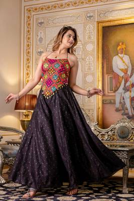 Black designer embroidered bangalori silk top with pure butti flairy palazzo set 3
