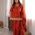 Women's rust orange glass roman silk embroidered kurta farshi shalwar set with shawl style dupatta