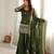 Women's olive green crunchy silk embroidered kurta bell bottom pant set with lace border dupatta