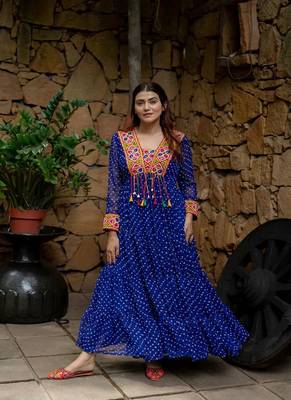 Navratri special blue georgette bandhani printed gown 3