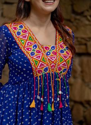 Navratri special blue georgette bandhani printed gown 4
