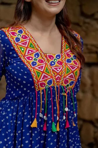 Navratri special blue georgette bandhani printed gown