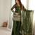 Women's olive green crunchy silk embroidered kurta bell bottom pant set with lace border dupatta