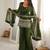 Women's olive green crunchy silk embroidered kurta bell bottom pant set with lace border dupatta