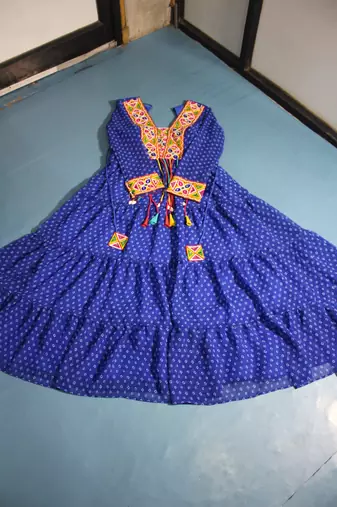 Navratri special blue georgette bandhani printed gown