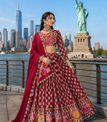 Maroon Rayon Cotton Navratri Lehenga Choli with Mirror Work With dupatta