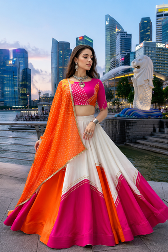 Pink Rayon Cotton Navratri Lehenga Choli with Dupatta