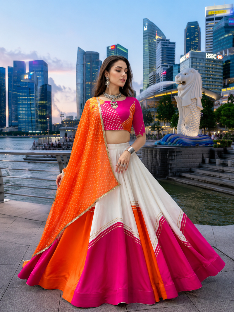Pink Rayon Cotton Navratri Lehenga Choli with Dupatta