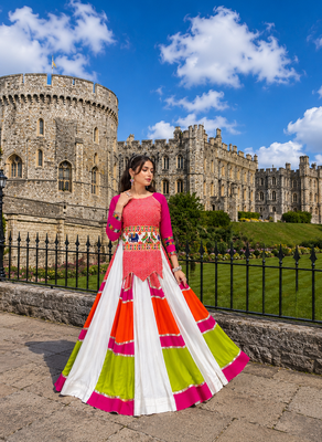 Multicolor Rayon Cotton Navratri Lehenga with Gamthi Embroidered Designer Top 1