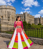 Multicolor Rayon Cotton Navratri Lehenga with Gamthi Embroidered Designer Top