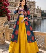 Blue Rayon Cotton Navratri Lehenga with Bandhani Kurti & Kachchi Work