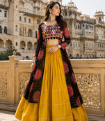 Black Rayon Cotton Navratri Lehenga with Bandhani Kurti & Kachchi Work