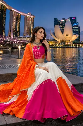 Pink Rayon Cotton Navratri Lehenga Choli with Dupatta