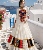 White Rayon Cotton Navratri Lehenga with Kutchi Mirror Work Designer Top