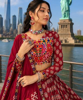 Maroon Rayon Cotton Navratri Lehenga Choli with Mirror Work With dupatta 2