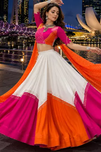 Pink Rayon Cotton Navratri Lehenga Choli with Dupatta
