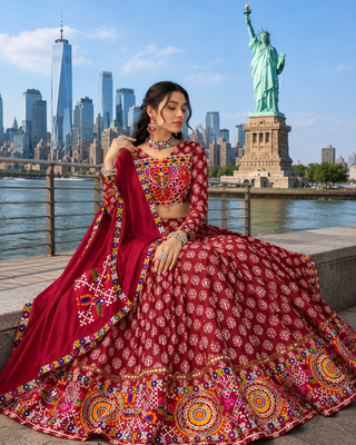 Maroon Rayon Cotton Navratri Lehenga Choli with Mirror Work With dupatta 3