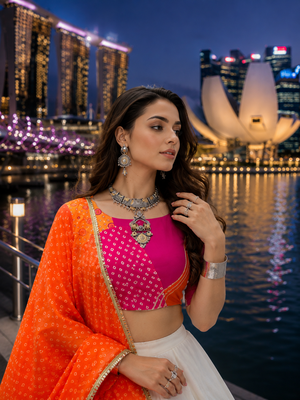 Pink Rayon Cotton Navratri Lehenga Choli with Dupatta 4