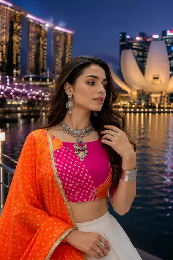 Pink Rayon Cotton Navratri Lehenga Choli with Dupatta
