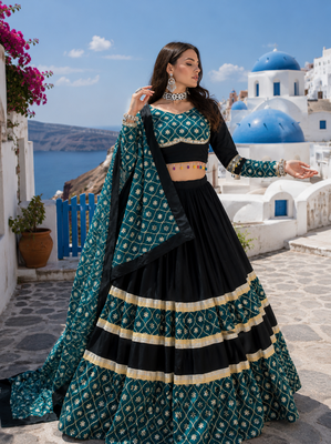 Black Rayon Cotton Navratri Lehenga Choli with Sequin Work & Faux Georgette Dupatta 1