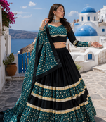Black Rayon Cotton Navratri Lehenga Choli with Sequin Work & Faux Georgette Dupatta