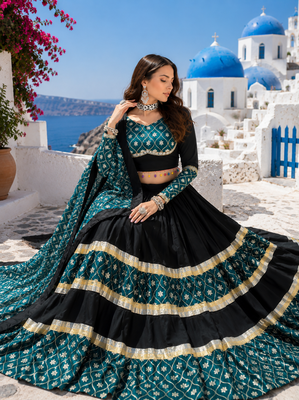 Black Rayon Cotton Navratri Lehenga Choli with Sequin Work & Faux Georgette Dupatta 2