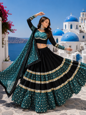 Black Rayon Cotton Navratri Lehenga Choli with Sequin Work & Faux Georgette Dupatta 4